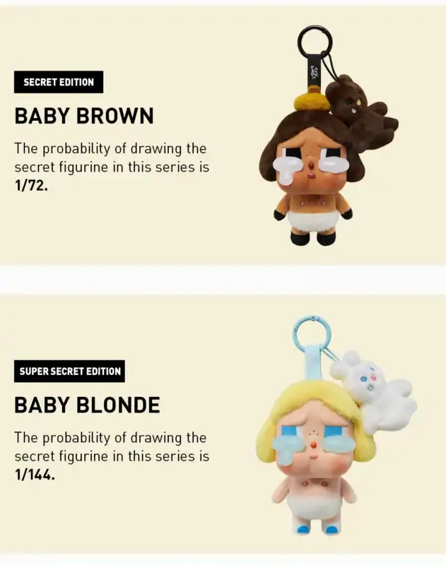 Labubu Crybaby Crying again Secret Edition plysjfigurer Baby Brown og Baby Blonde