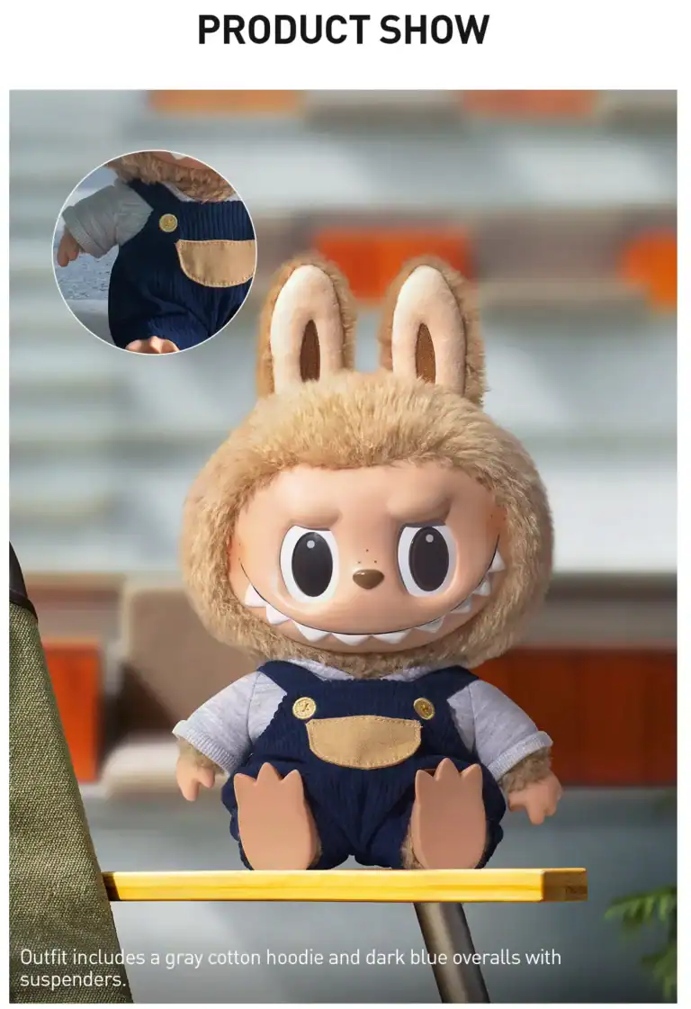 Labubu Time to Chill vinyl plush dukke med dongerioveraller