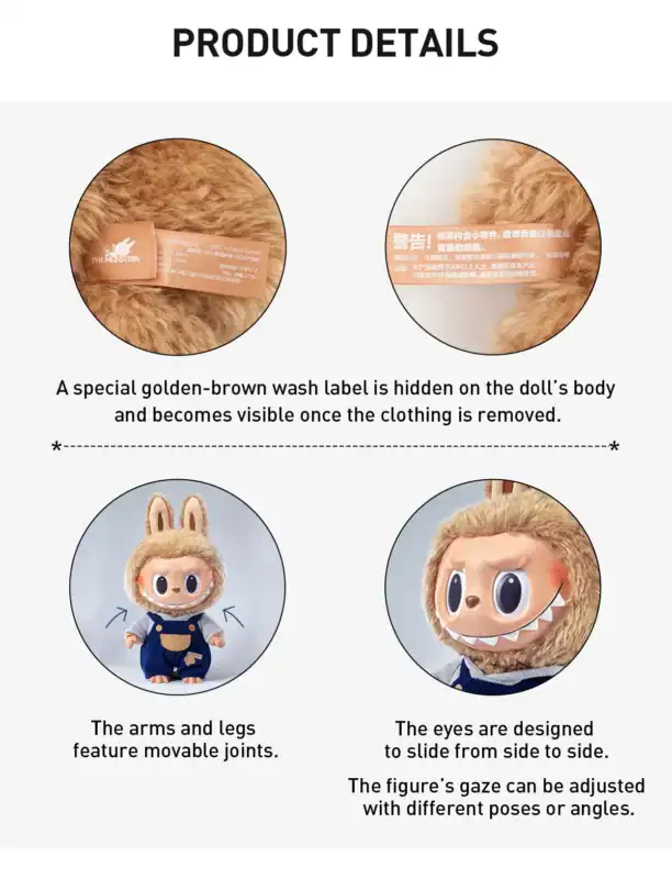 Labubu Time to Chill produktdetaljer, bevegelige ledd og øyne
