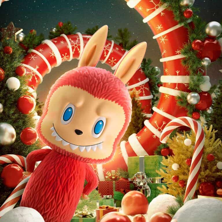 MEGA LABUBU TEC 1000 i vinterferiedesign med juletre og gaver