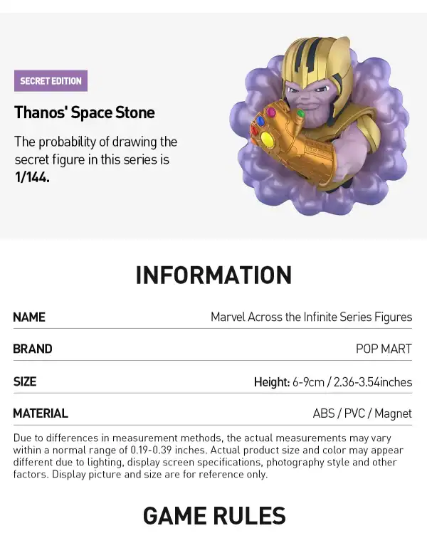 Pop Mart Marvel Across the Infinite Series Thanos Space Stone-figur