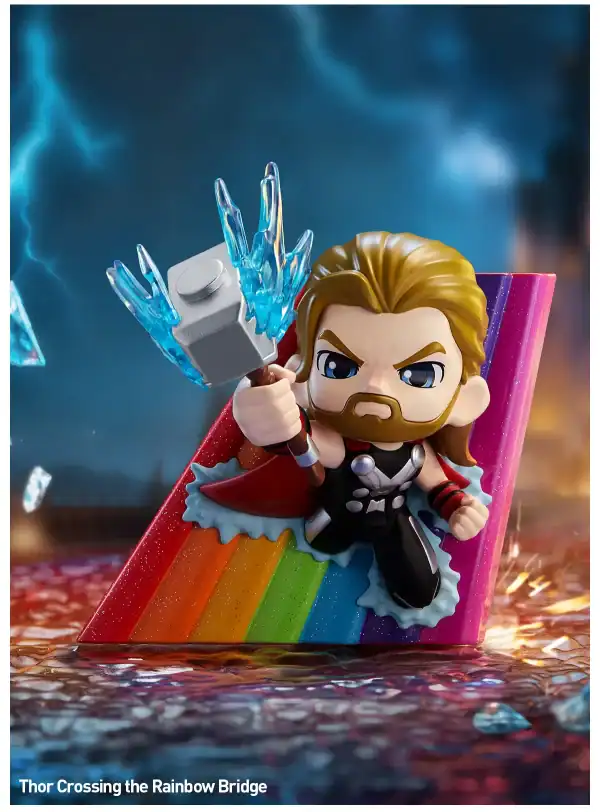 Pop Mart Thor Across the Infinite Series figur på regnbuebroen