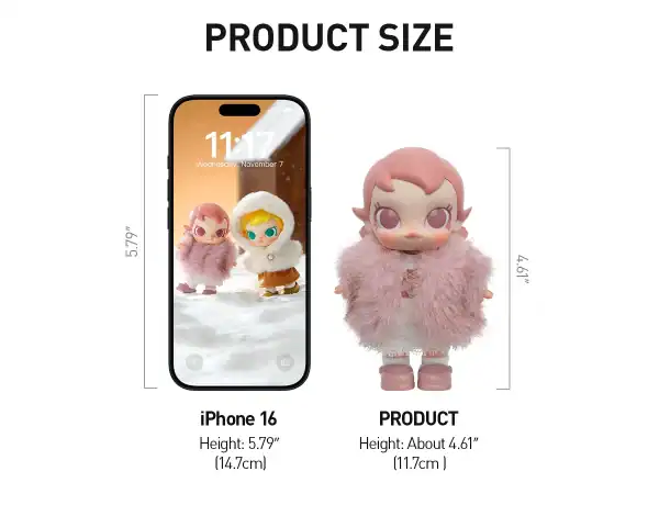 Molly Winter Fit Check produktstørrelse sammenlignet med iPhone 16