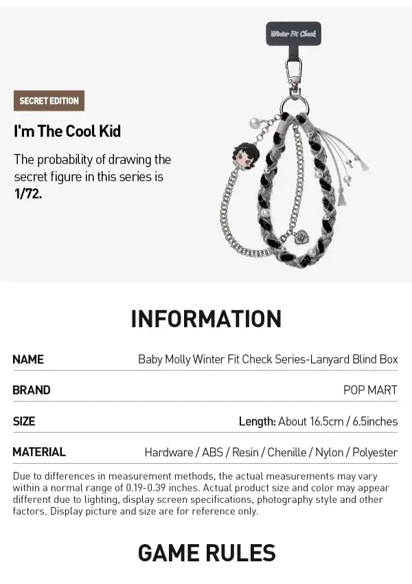 Baby Molly "I'm The Cool Kid" lanyard, Winter Fit Check blind box, Pop Mart