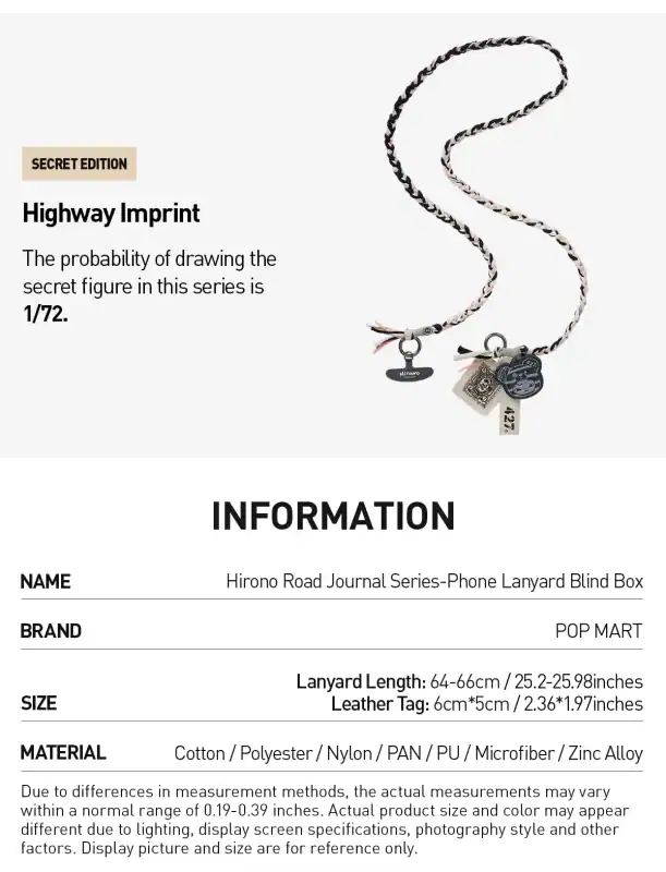 Hirono telefonstropp "Highway Imprint" blind boks med produktinformasjon