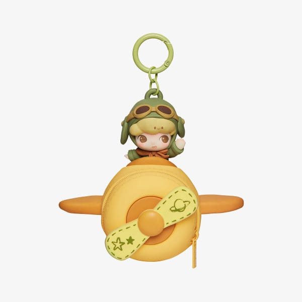 Dimoo World earphone case med pilotfigur på gult flydesign