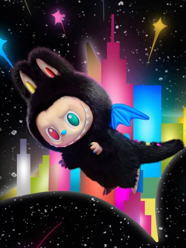 ZIMOMO 58 cm The Monsters 10-årsjubileum figur, midnattssvart med fargede detaljer