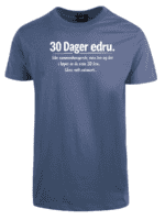 T-skjorte med "30 Dager edru" tekst i indigoblå farge.