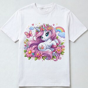 Pink Rainbow Unicorn T-skjorte til barn