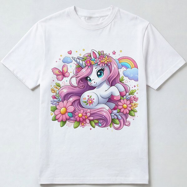 Pink Rainbow Unicorn T-skjorte til barn