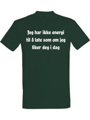 Jeg har ikke energi til å late som om jeg liker deg i dag – Fet t-skjorte med drøy humor | Morsom gave
